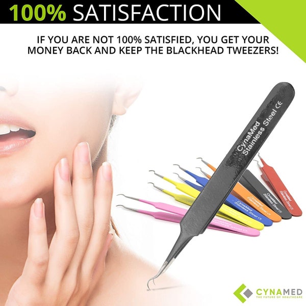 Cynamed Blackhead Tweezer-Professional Curved Steel Tip Surgical Comedone, Splinter Extractor By Rapid Vitality. Idealer Makel, Akne-Entferner