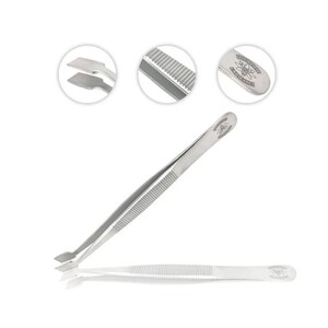 Scientific Labwares Stainless Steel Forceps with Offset Flat-Tips - Perfect for handling of membranes (4.75 in.)