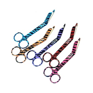 Hand Crafted Cynamed Lister Bandage Scissors- Premium German-Perfect for EMT, Paramedics, First Aid Responders-(Set of 5 Zebra Pattern 5.5")