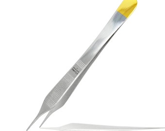 Hand Crafted Cynamed Adson Forceps with Gold Handle - 6 in. Straight & Curved Fine Point Surgical Veterinary Instruments with variations