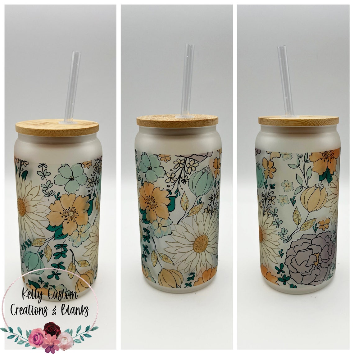 Floral Frosted Glass Can Cup Glass Can Cup Frosted Glass Etsy