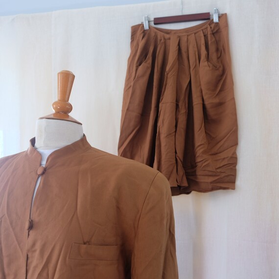 DKNY silk suit with mandarin collar