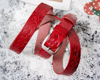 Womens leather belt, Red belt with gift box, Leather belt, Red belt, Genuine leather belt, Leather belt women, Gift for her, Gift for women