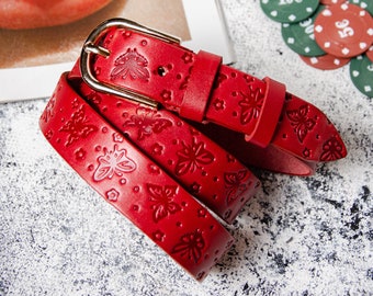 Red belt with gift box, Leather belt, Womens leather belt, Red belt, Genuine leather belt, Leather belt women, Gift for her, Gift for women