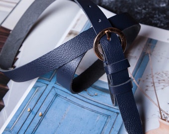 Leather belt with gift box, Blue leather belt, Womens leather belt, Belt, Blue belt, Leather belt women