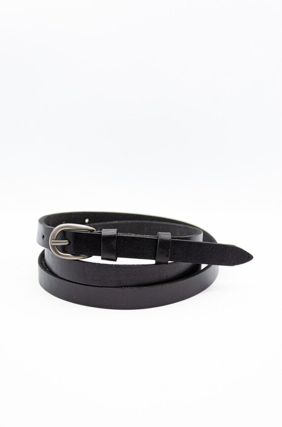 Black Leather Skinny Belt Leather Belt Genuine Leather Belt Etsy
