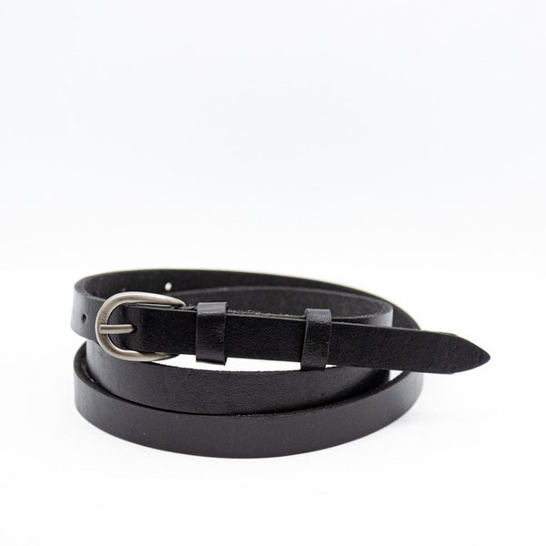 Black leather skinny belt, Leather belt, Genuine leather belt, Womens belt, Leather belt women, Black belt, Gift for her, Gift for women