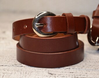 Skinny brown leather belt with gift box, Leather belt women, Leather belt, Womens leather belt, Brown leather belt, Belt for women