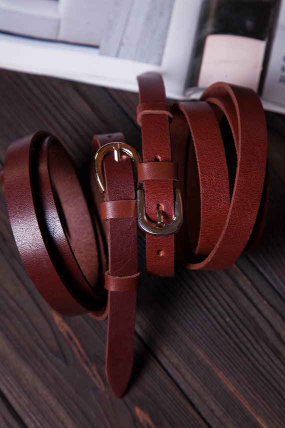 Skinny Brown Leather Belt With Gift Box Women - Skinny Brown Leather Belt Womens Skinny Brown Leather Belt With Gift Box Women - Skinny Brown Leather Belt Womens