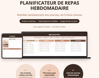 Planificateur de repas hebdomadaire solo, pareja / Liste de Courses et tracker sport inclus / Google Sheets Excel editable