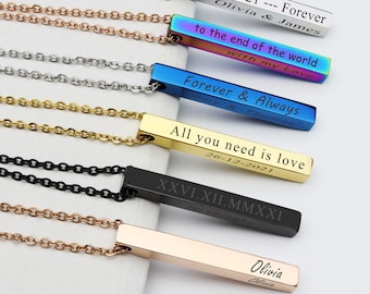 Custom Necklace Engrave Personalize Handmade Relationship Necklace Bar Pendant for Couple Women Men him/her Motivate Birthday Mother's Gift