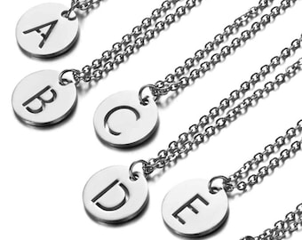 Personalized Initial necklace Gold, Silver, Letter Necklace, Custom Initial Round Disc Necklace, Gift Grandma Mom Birthday Gift