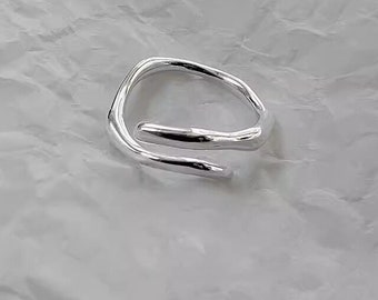 Double Lines Ring, Sterling Silver, Adjustable Ring, Rings For Women, Elegant Fine Jewelry, Romantic, Party, Bijoux, Fashion Jewelry