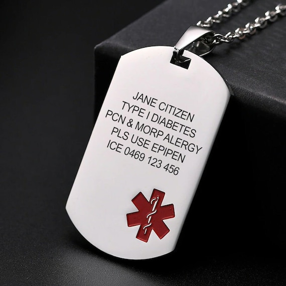 Personalized Custom Medical Alert Necklace Jewelry, Stainless