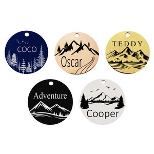 Personalized Laser Engraved Dod Tags Dog ID tag Personalized Pet Gift Mountains Nature ID Tag Stainless Steel Cat Tag Pet Tag Custom Pet Tag