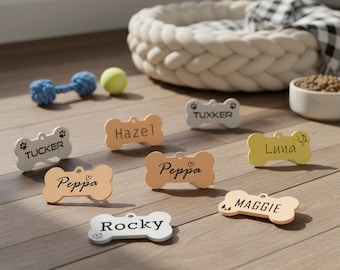 Custom Dog Tags, Dog ID tag, Engraved Small Dog ID tag, Pet ID Tag, Personalized Dog Tag, Stainless Steel, Cat Tag, Pet Tag, Collar Bone Tag