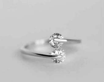 Zircon Round Ring, Sterling Silver, Adjustable Ring, Rings For Women, Elegant Fine Jewelry, Luxary, Party, Bijoux, Fashion Jewelry