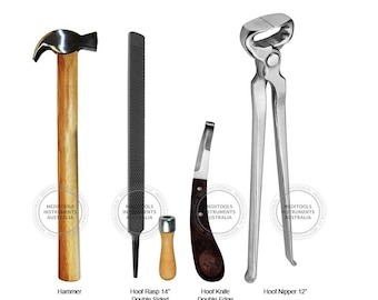 Farrier Hoof Trimming Set, Trimming Kit, Nippers, Rasp, Hammer, Hoof Knife, Premium