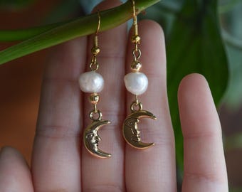 Moon and Pearl Mismatch Earrings