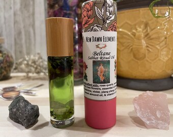 Huile rituelle Beltane Sabbat - Huiles essentielles - Mélange d'huiles infusées de cristaux - Parfum Beltane - Huile de sortilège Beltane - Mélange d'huiles infusées de plantes