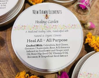 Organic Herbal Salve, Botanical Healing Salve, Unscented Calendula Infused Balm for Dry Skin, All Natural, Garden Balm, Tattoo Care