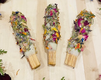 Palo Santo Sticks, Handcrafted, Dipped into Pure Beeswax, Rolled into Botanicals, Gifts for Her, Natural Incense, Holistic Aromatherapy