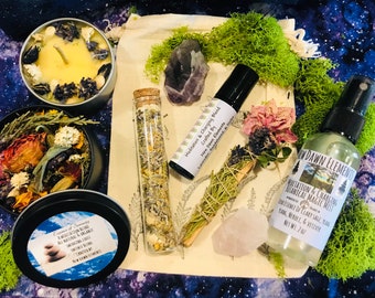 Handcrafted Self Care Gift Set: Crystals, Herbs, & Essential Oils