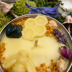 Ostara Ritual Beeswax Candle Handcrafted Essential Oils Candle Crystal & Flowers Candle Spring Candle Blessings for Altar Gift image 8