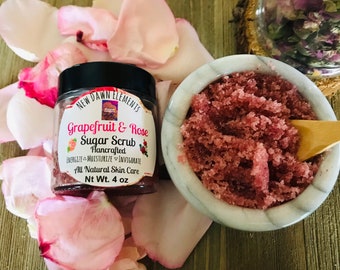 Grapefruit and Rose Natural Sugar Scrub, Organic Skin Care, Moisturizing Face & Body Scrub, Organic Cane Sugar Scrub, Pure Essential Oils