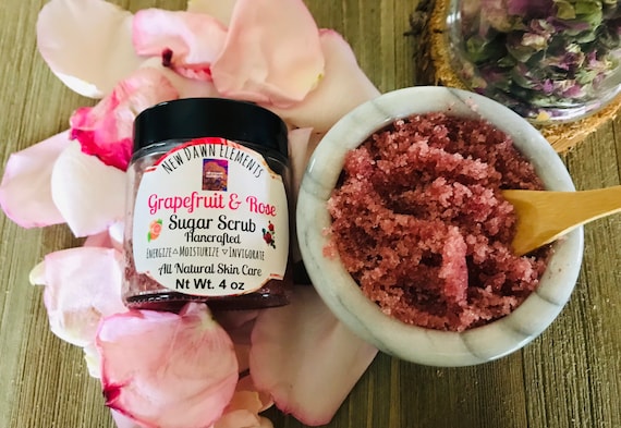 Grapefruit and Rose Natural Sugar Scrub, Organic Skin Care, Moisturizing Face & Body Scrub, Organic Cane Sugar Scrub, Pure Essential Oils
