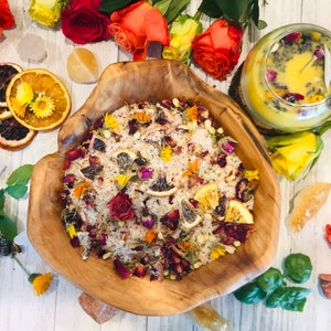 Midsommarinfuserade badsalt - Litha Sabbat Intention Blend - Energirengörande ritualbad - Sommargåvor för egenvård - Blom- och örtbaserade eteriska oljor