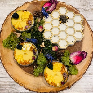 Ostara Ritual Beeswax Candle Handcrafted Essential Oils Candle Crystal & Flowers Candle Spring Candle Blessings for Altar Gift image 3