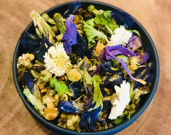 Herbal Moon Tea, Organic Loose Leaf Tea, Nighttime Relaxing Blend, Lotus Chamomile Mugwort Lemon Balm Butterfly Pea Flower, Wellness Gift