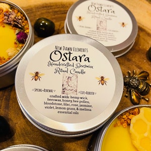 Ostara Ritual Beeswax Candle Handcrafted Essential Oils Candle Crystal & Flowers Candle Spring Candle Blessings for Altar Gift image 10