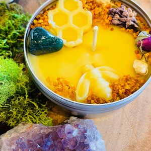 Ostara Ritual Beeswax Candle Handcrafted Essential Oils Candle Crystal & Flowers Candle Spring Candle Blessings for Altar Gift image 4