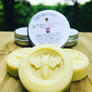 Organic and All Natural Bee Lotion Bar, Botanical Bee Balm, Herbal Infused Lotion, Moisturizer Bar, Mango Butter, Solid Lotion Bar with Tin
