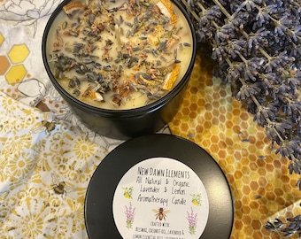 Lemon + Lavender Candle ~ Organic ~ Handcrafted Beeswax Candle ~ Aromatherapy ~ Essential Oils ~ Eco Friendly ~ Summer Candle ~ Candle Gift