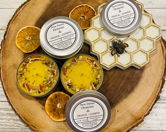 Orange & Jasmine Beeswax Candle, Essential Oil Scented, Botanical Candle, Natural Incense, Decorative Candle, Dried Flowers and Orange Peel