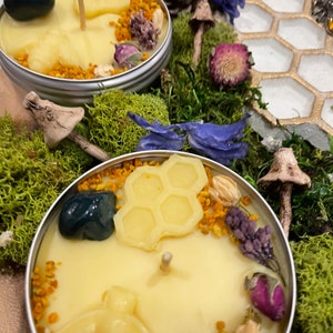 Ostara Ritual Beeswax Candle Handcrafted Essential Oils Candle Crystal & Flowers Candle Spring Candle Blessings for Altar Gift image 7