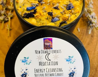 Herbal Beeswax Candle, Meditation Ritual candle with crystals, Essential oil scented, Natural, Wellness Gift, Energy Cleansing Candle, Gift