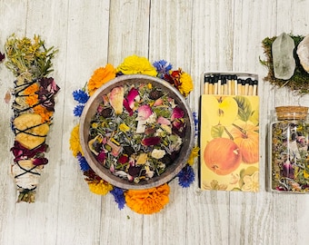 Mabon Ritual Set ~ Autumn ~ Equinox Ritual Altar Kit~ Herbal Incense Smoke Blessing & Cleansing ~ Divination ~ Purification ~ Soapstone Bowl