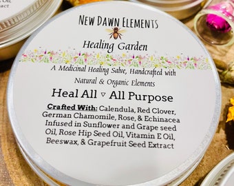 Healing Garden Salve~All Purpose Salve~All Natural+Organic~Herbal Infused and Unscented~Botanical Balm~Calendula+Chamomile Infused Balm