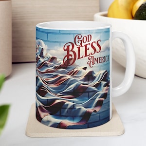 God Bless America 4th of July 15oz Coffee Mug Patriotic Red, White, and Brew Tea Mug Perfect Gift to Celebrate