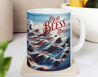 God Bless America 4th of July 15oz Coffee Mug Patriotic Red, White, and Brew Tea Mug Perfect Gift to Celebrate