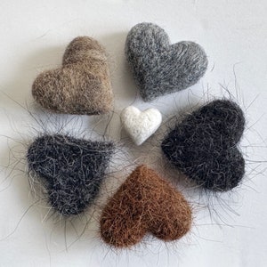 A small needle felted heart using your pet's own fur. A keepsake of your treasured companion.