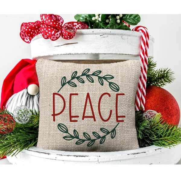 Tier Tray Mini Pillow Christmas PEACE, Tiered Tray Farmhouse Christmas Pillow Decor, Rustic Winter decorations, Holiday Pillow for Tier Tray