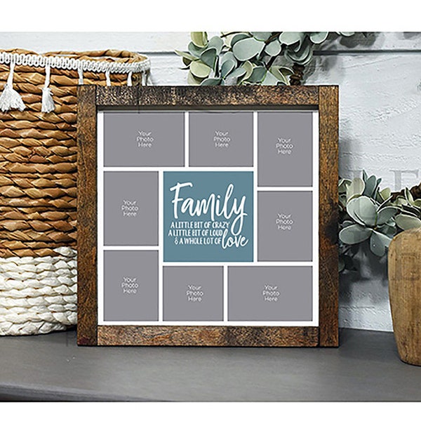 Family Photo Collage Rustic Wood Frame, Display your Family Pictures, Farmhouse style, Personalized Family Gift, Family Quote Wood Sign