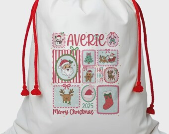 Personalized Kids Christmas Gift Bag - Custom Santa Gift Bag with Name, Holiday Drawstring Bag, Family Gift Giving