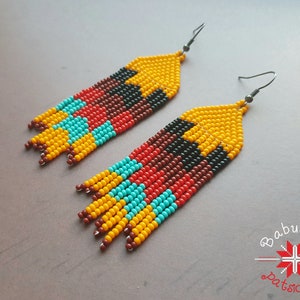 Seed bead earrings. Orange black beaded earrings. Native style earrings. Boho modern earrings. Geometric earrings. American style earrings