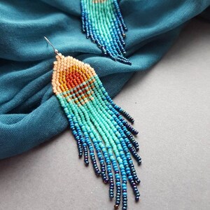 Sunset beaded earrings Turquoise bead earrings Sea beaded earrings Natural bead earrings Boho dangle earring Native jewelry Mother day gift image 9